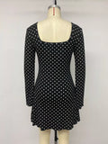 Polka Dot Lace Trimmed V-Neck Mini Dress