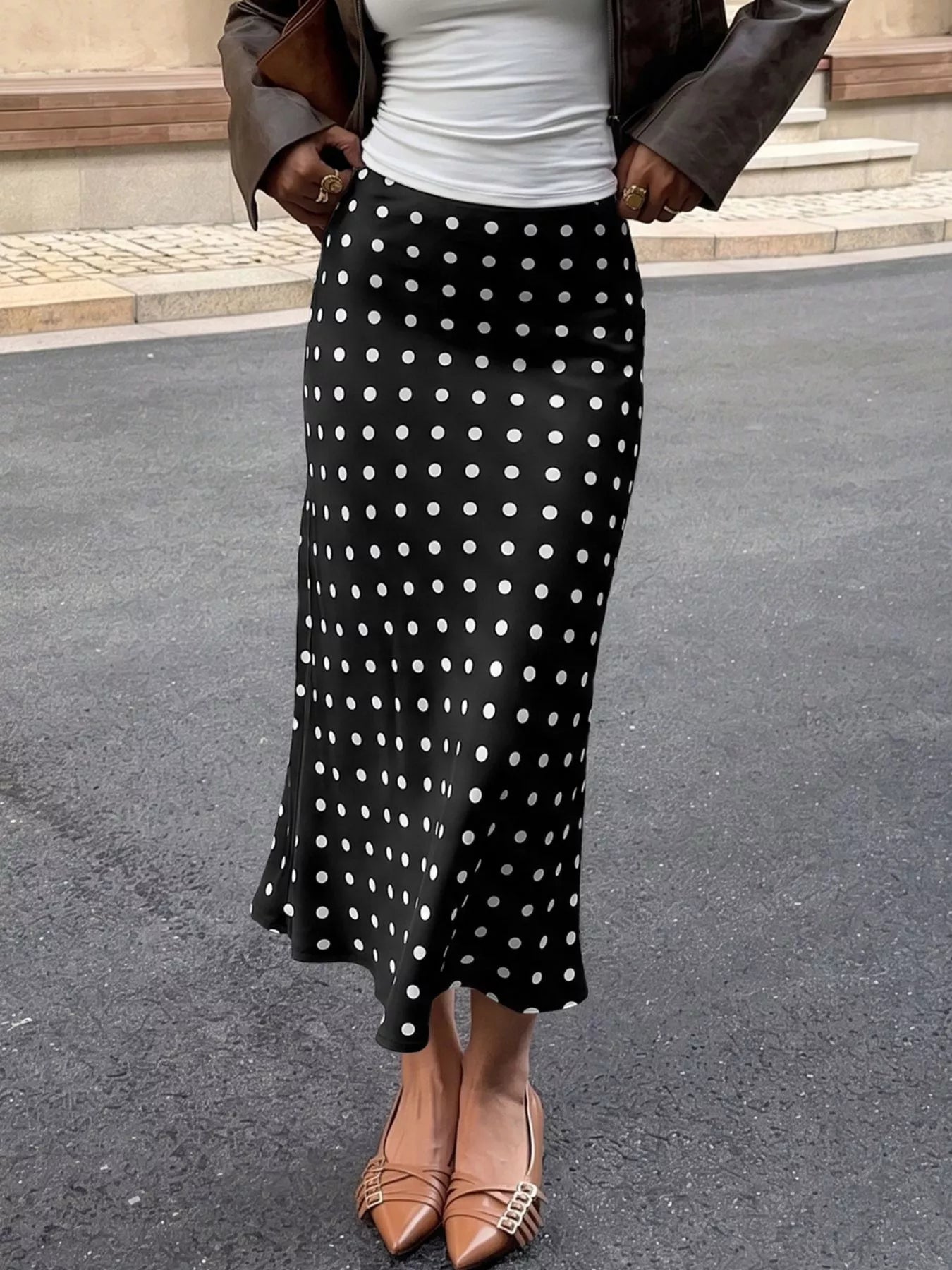 Polka Dot Midi Skirt Black / S