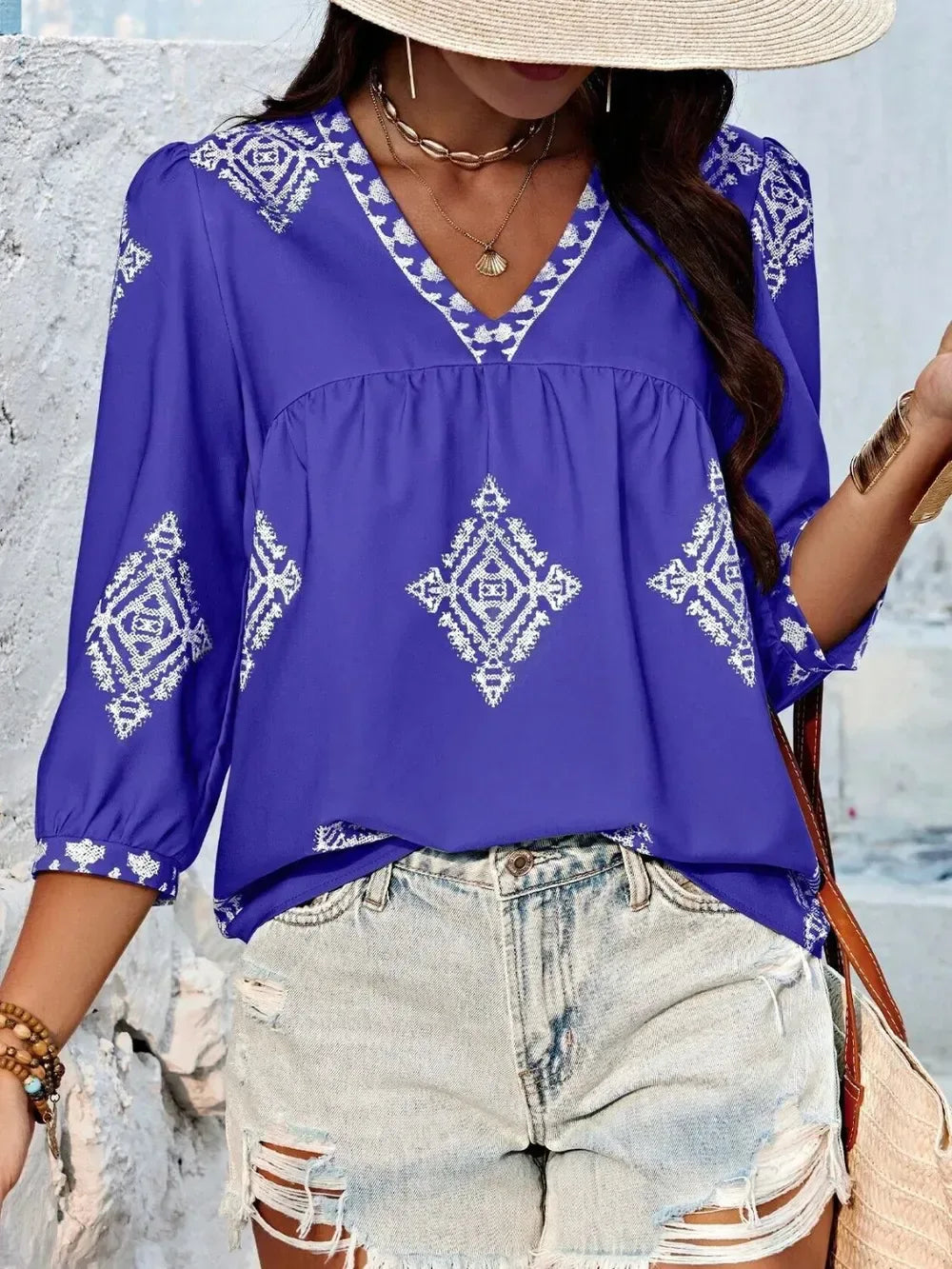 Printed Blouse for Women Royal Blue / S