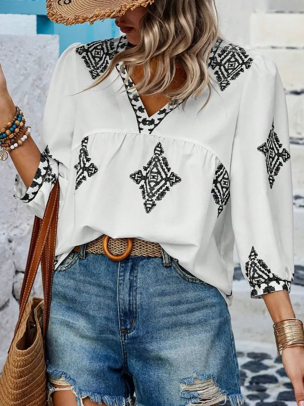 Printed Blouse for Women White / S