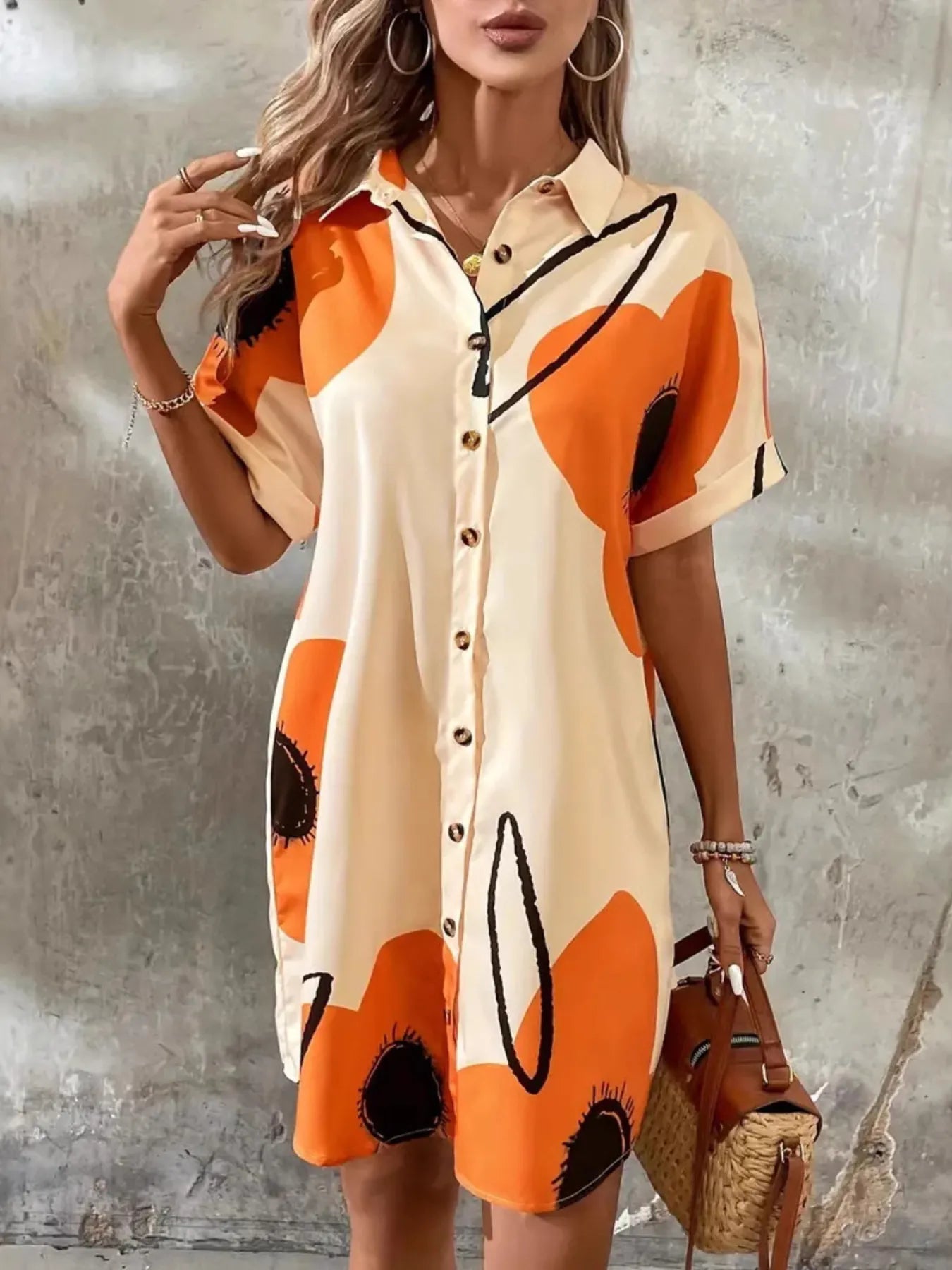 Printed Button-Front Shirt Dress