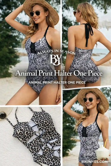 Printed Halter Neck One Piece Swimsuit