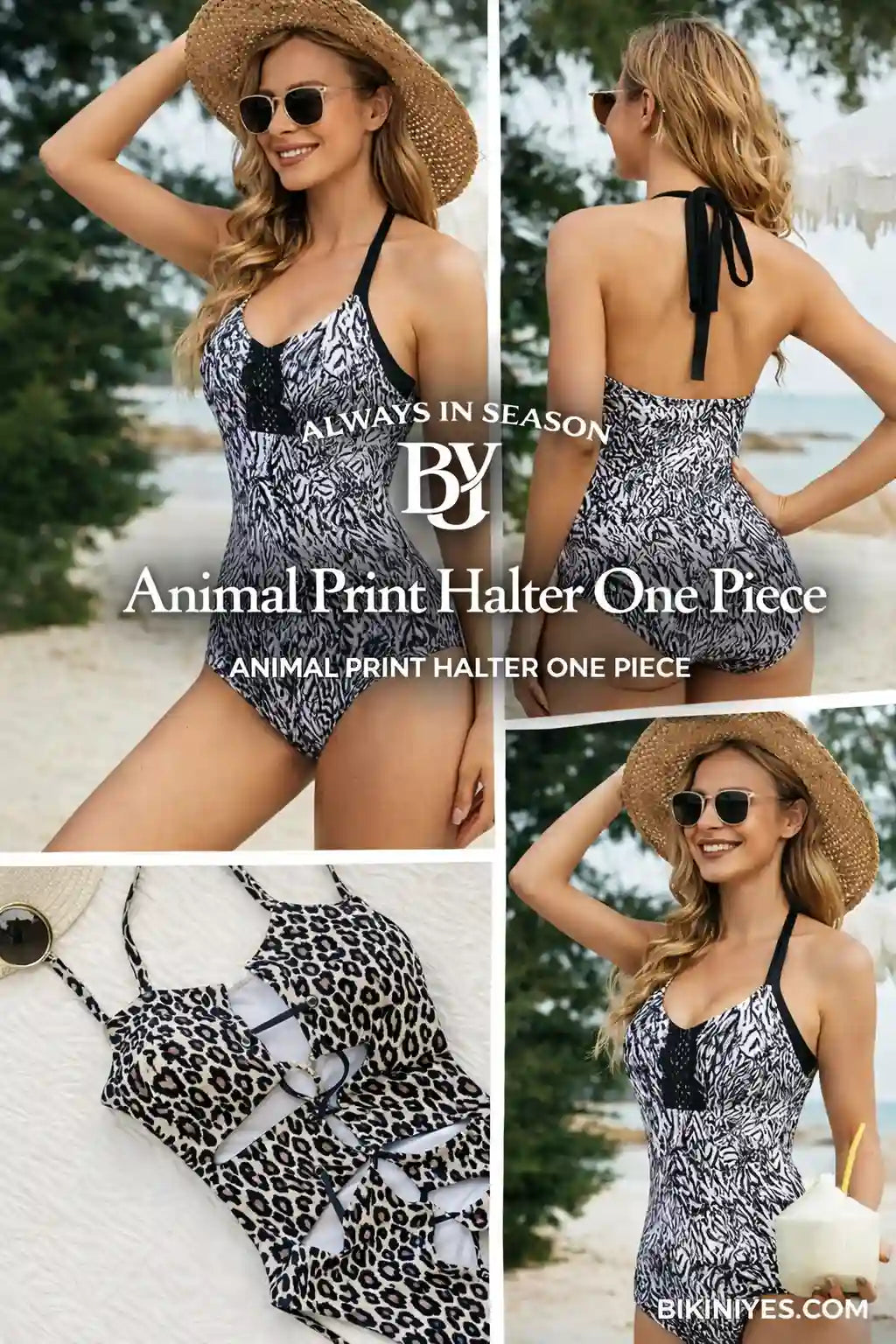 Printed Halter Neck One Piece Swimsuit