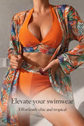 Printed Three-Piece Halter Bikini Set