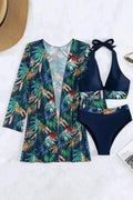 Printed Three-Piece Halter Bikini Set Black / S
