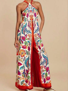 Printed Halter Tie-Neck Wide-Leg Jumpsuit
