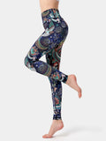 Printed High Waist Leggings Peacock  Blue / S