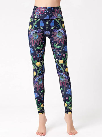 Printed High Waist Leggings Yellow / S