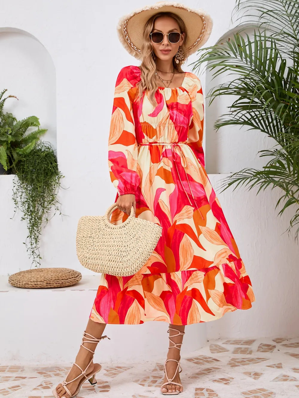 Printed Long-Sleeve Midi Dress - product view 8