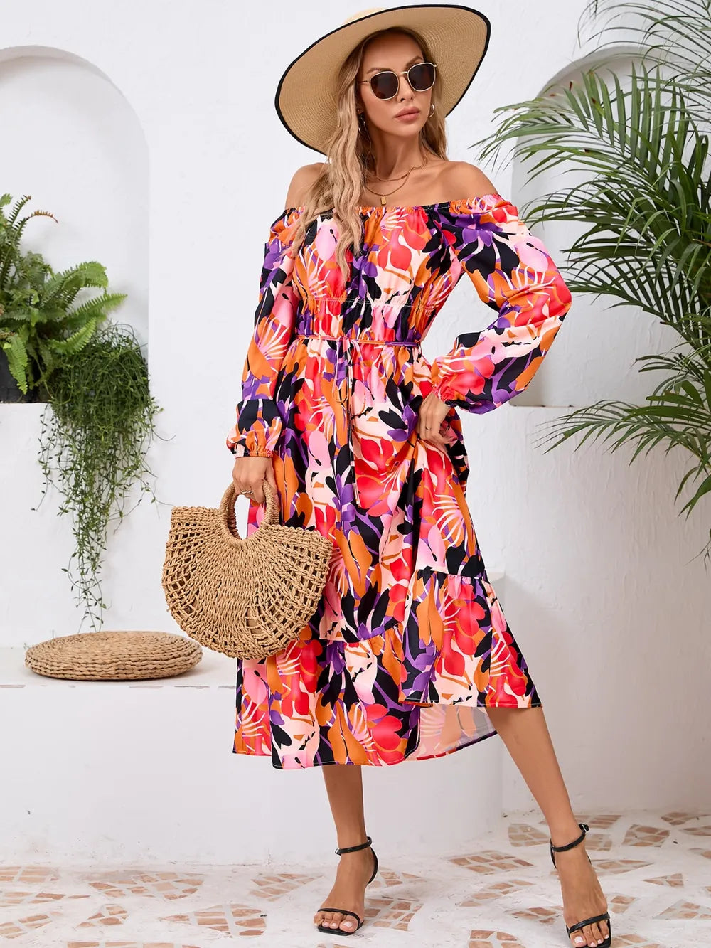 Printed Long-Sleeve Midi Dress - product view 5