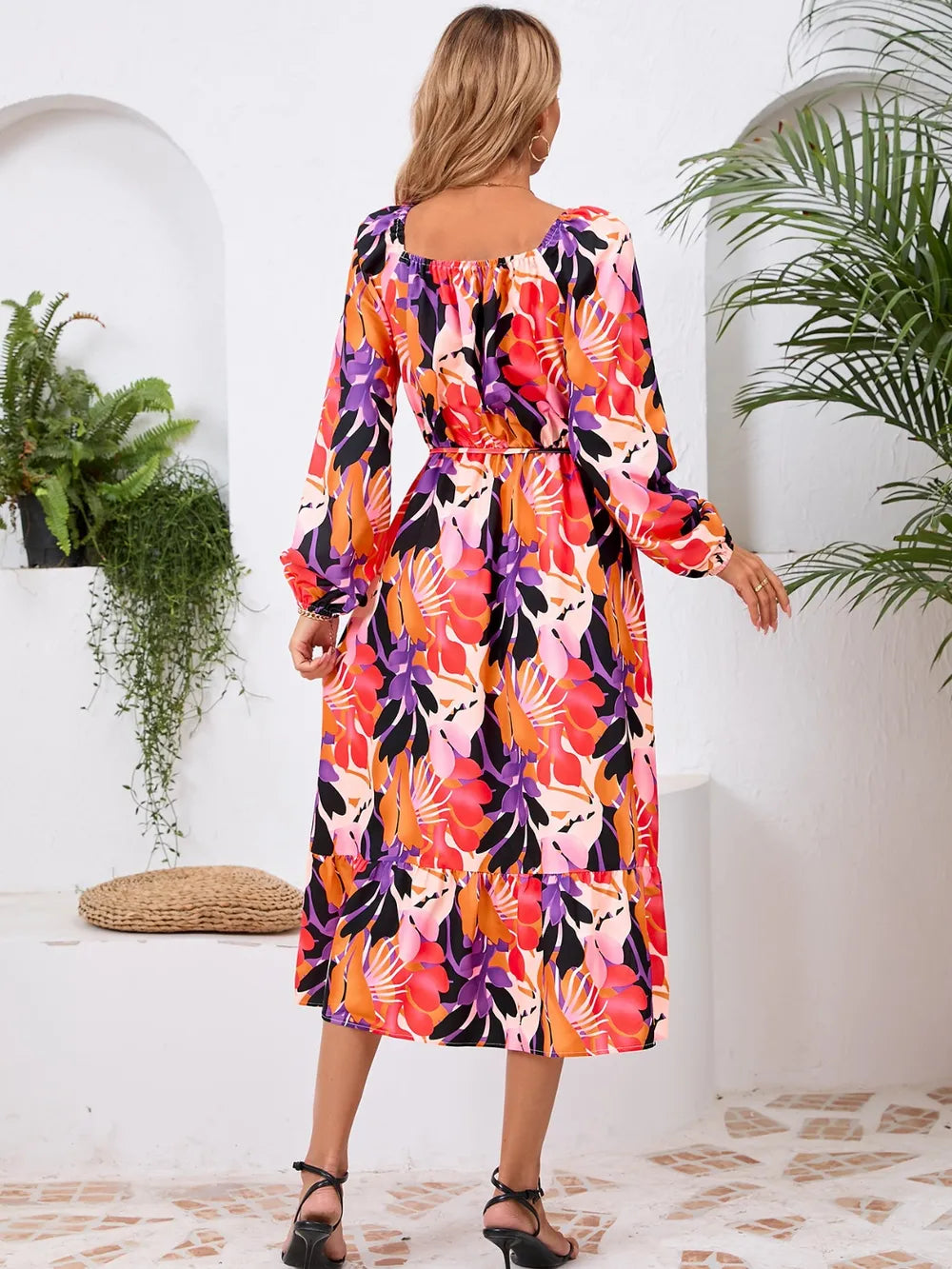 Printed Long-Sleeve Midi Dress - product view 1