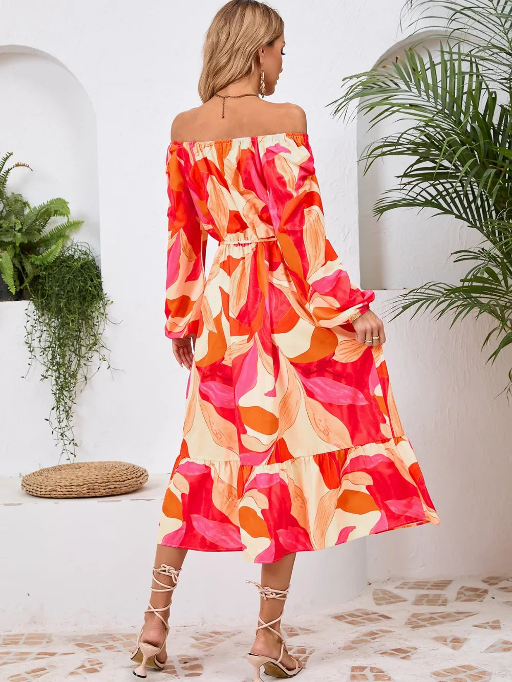 Printed Long-Sleeve Midi Dress - product view 7