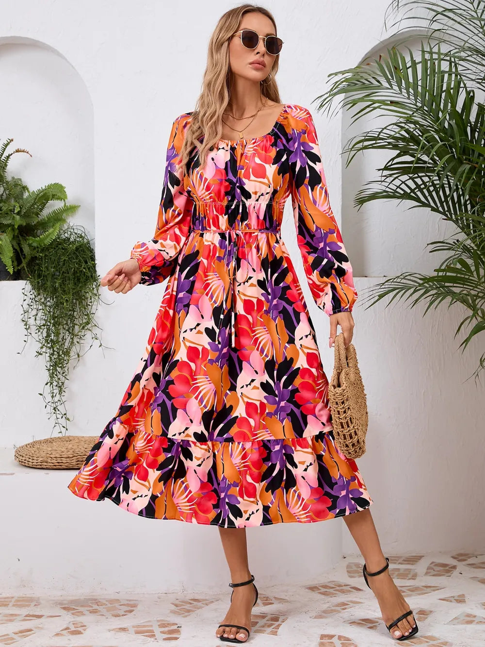 Printed Long-Sleeve Midi Dress - product view 3