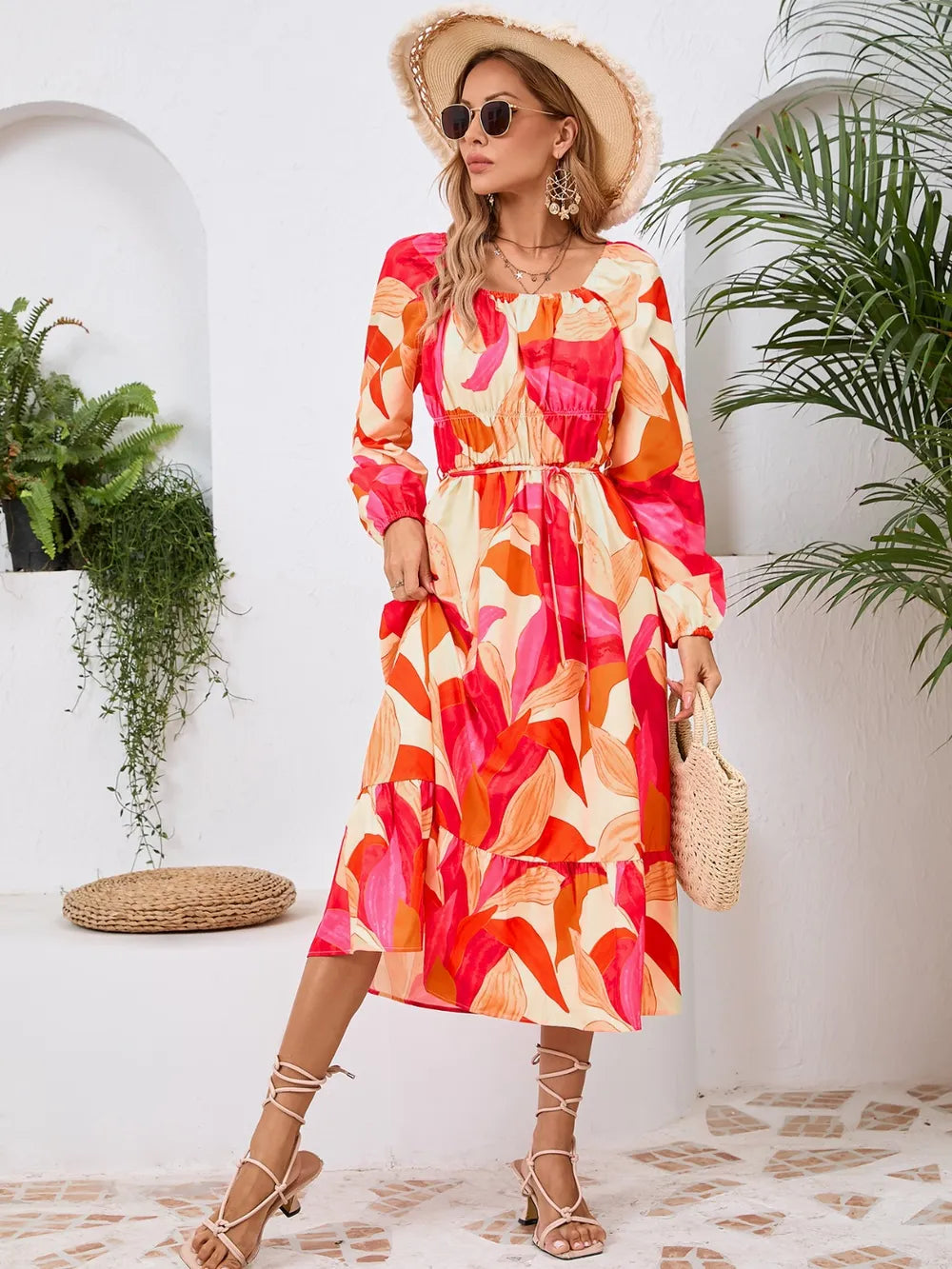 Printed Long-Sleeve Midi Dress - product view 10