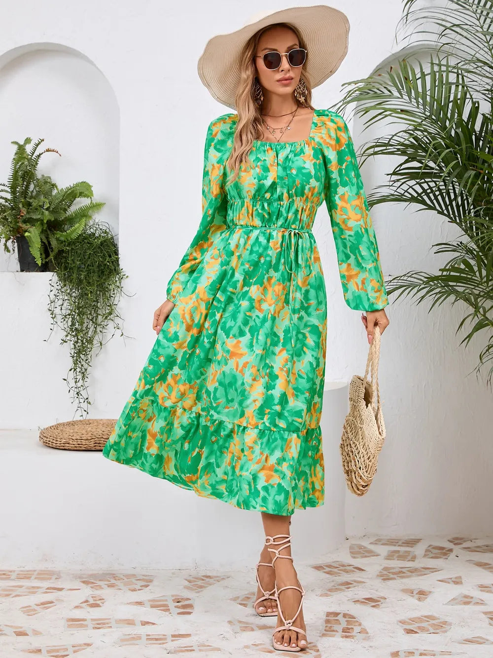 Printed Long-Sleeve Midi Dress - product view 23