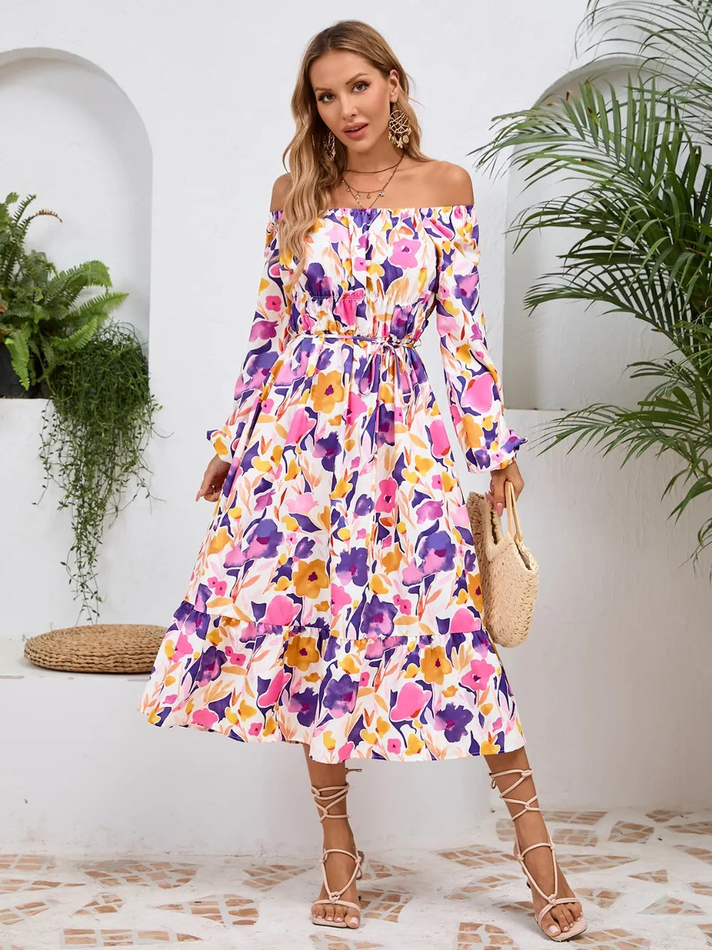 Printed Long-Sleeve Midi Dress - product view 26