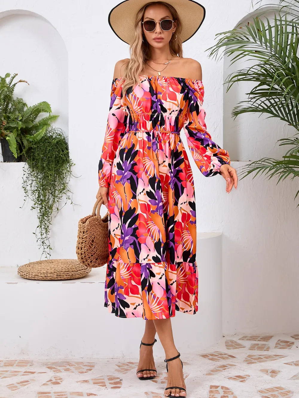 Printed Long-Sleeve Midi Dress - product view 1