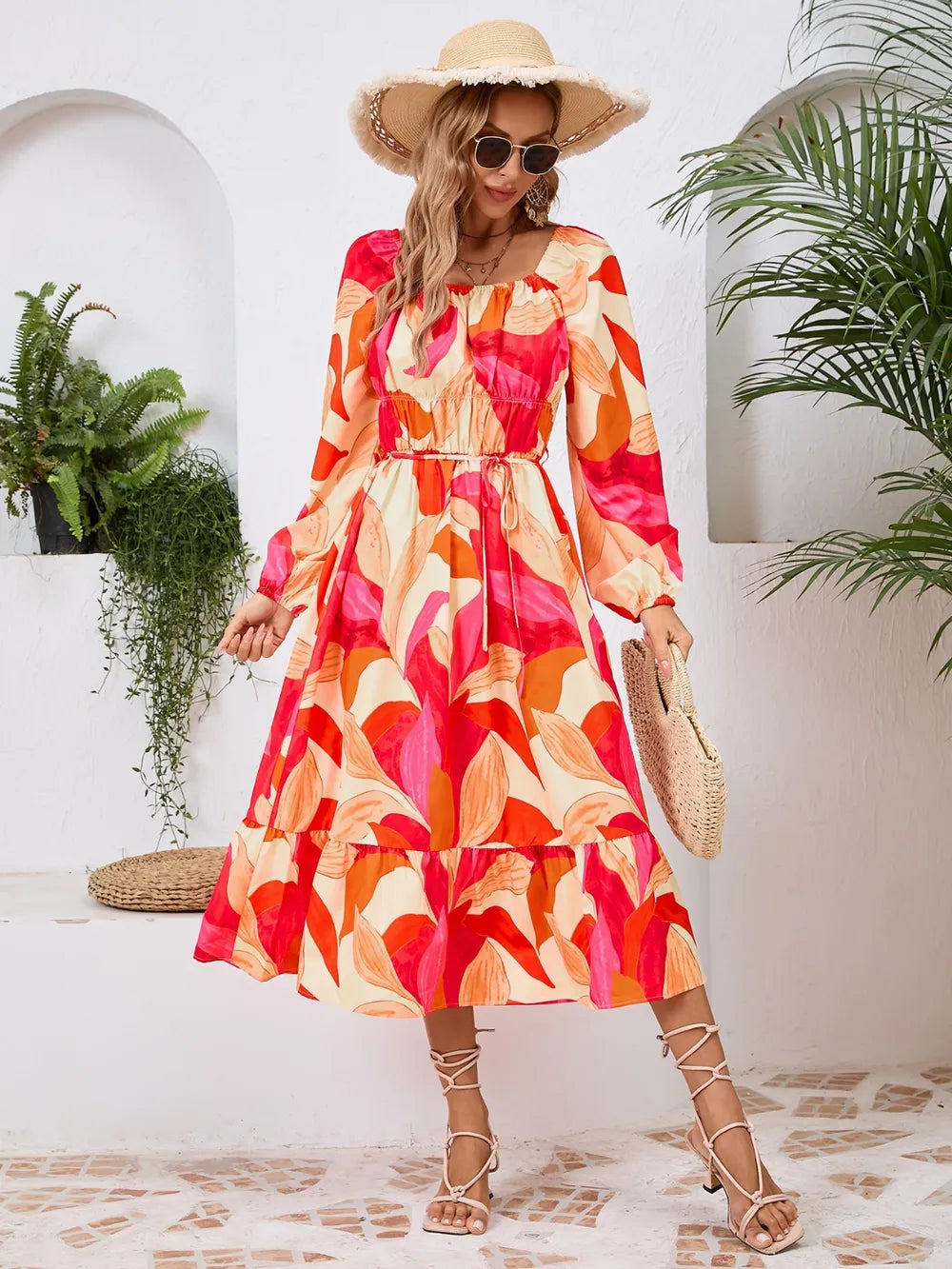 Printed Long-Sleeve Midi Dress - product view 6