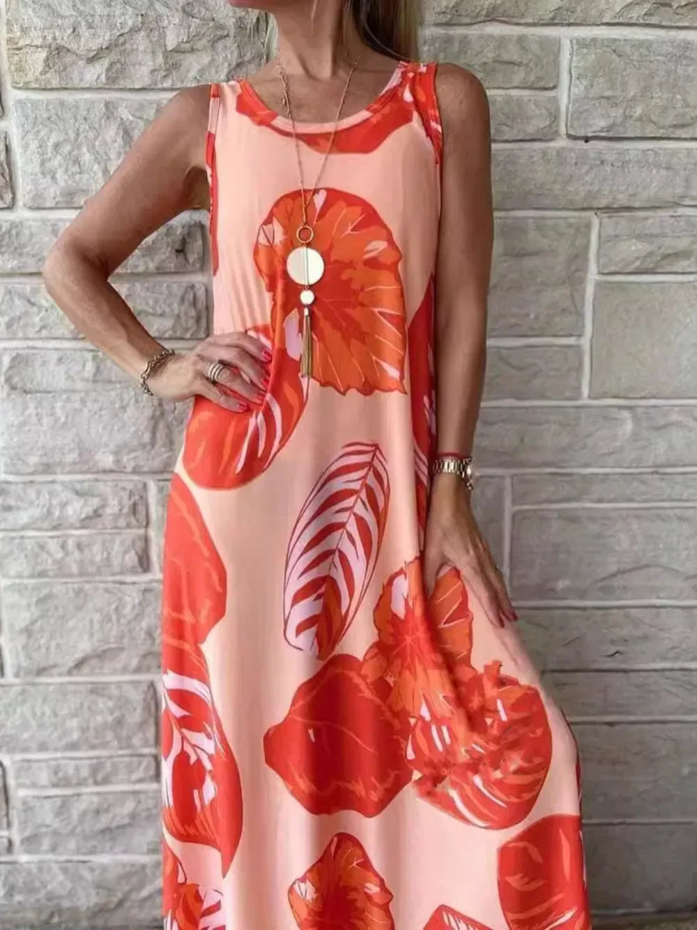 Printed Mini Tank Dress for Women Orange / S