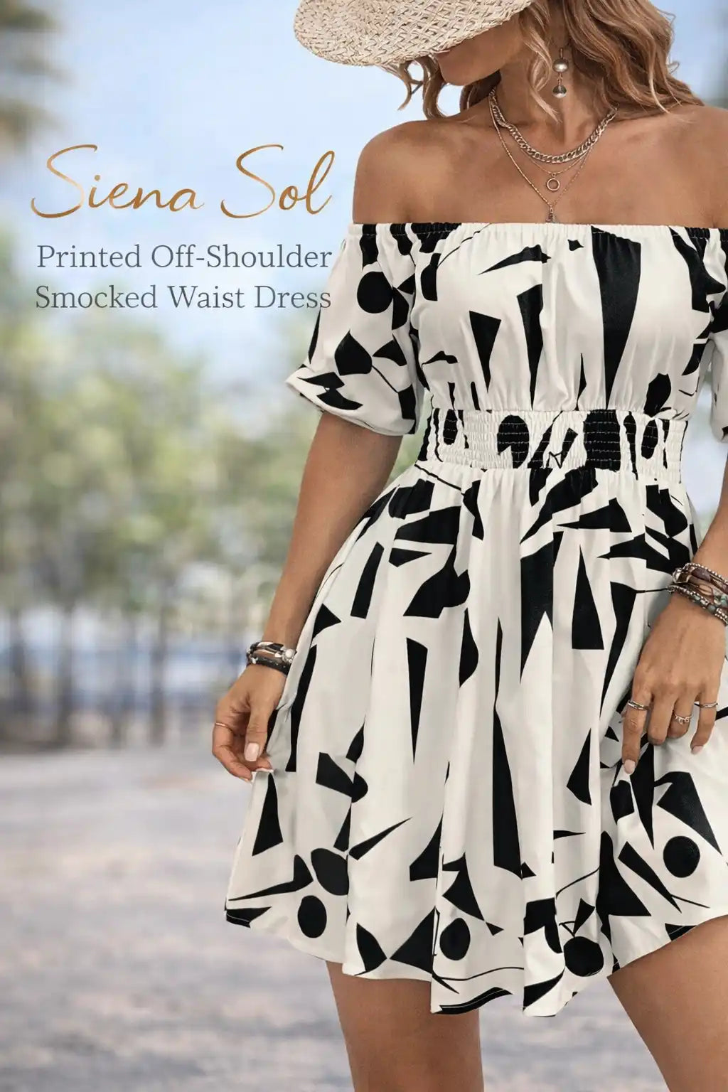 Off-Shoulder Smocked Waist Dress