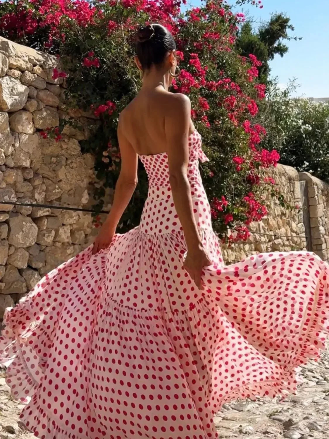 Printed One-Piece Swimsuit with Skirt Red / S
