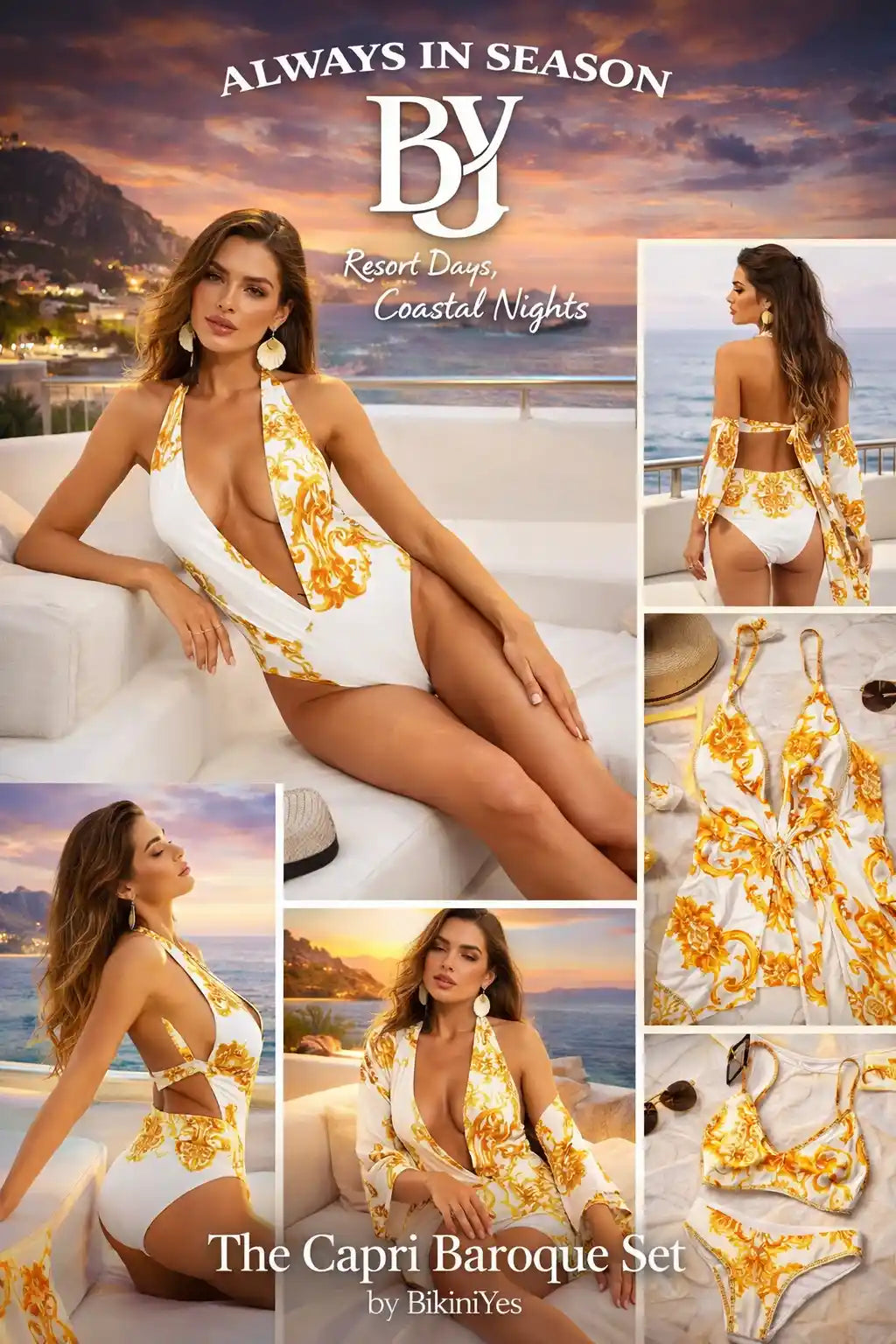 Completo costume da bagno scollato all'americana