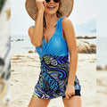 Printed Ruched Swim Dress Set Blue / L