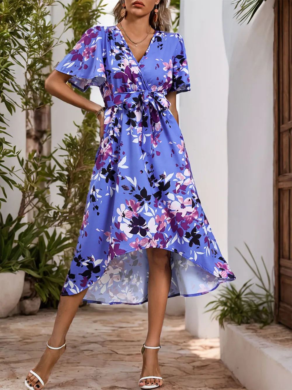Perfee Printed Surplice High-Low Midi Dress - product view 5