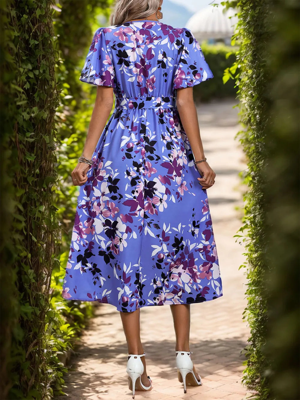Perfee Printed Surplice High-Low Midi Dress - product view 2