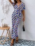Printed Surplice Tie Waist Short Sleeve Jumpsuit
