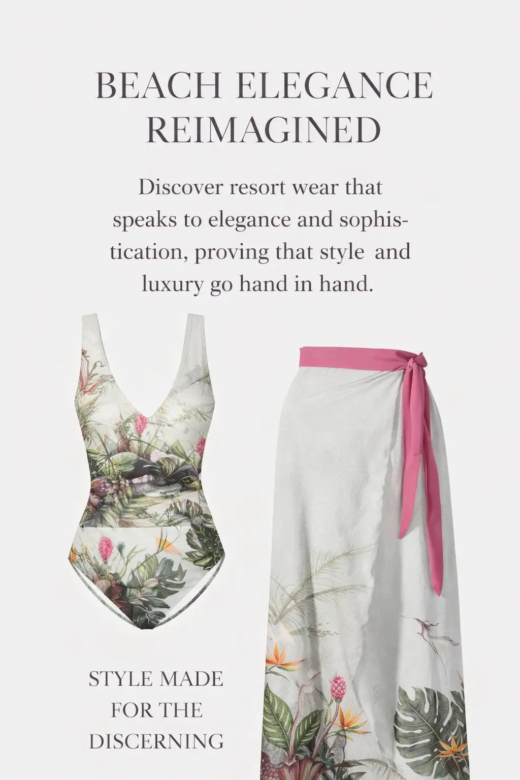 Printed Surplice Wide Strap Swimwear and Skirt Swim Set