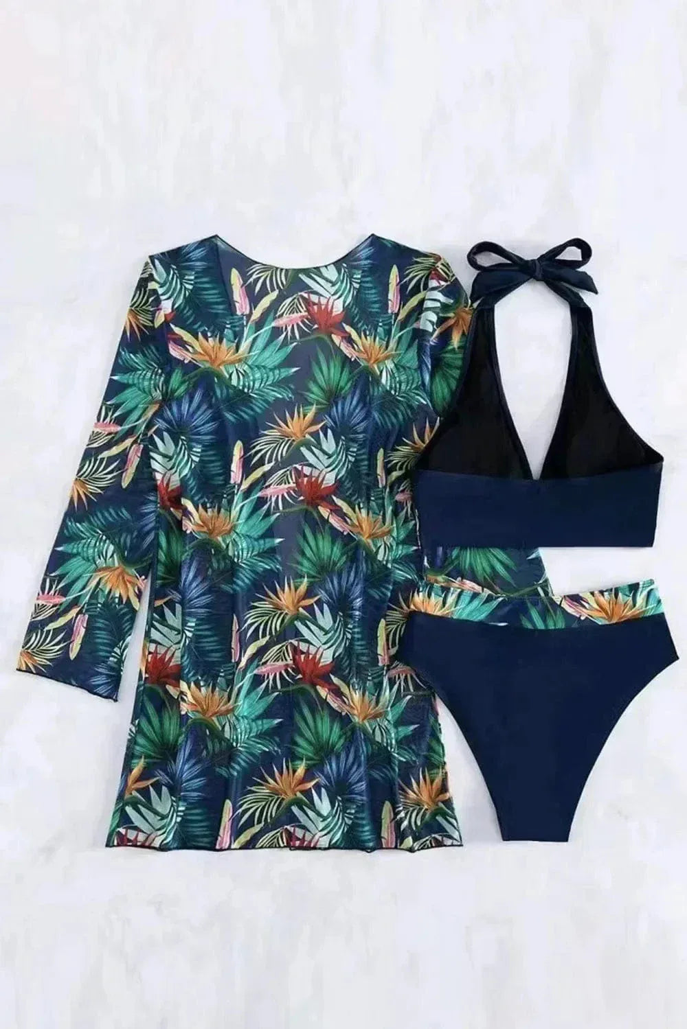 Printed Three-Piece Halter Bikini Set