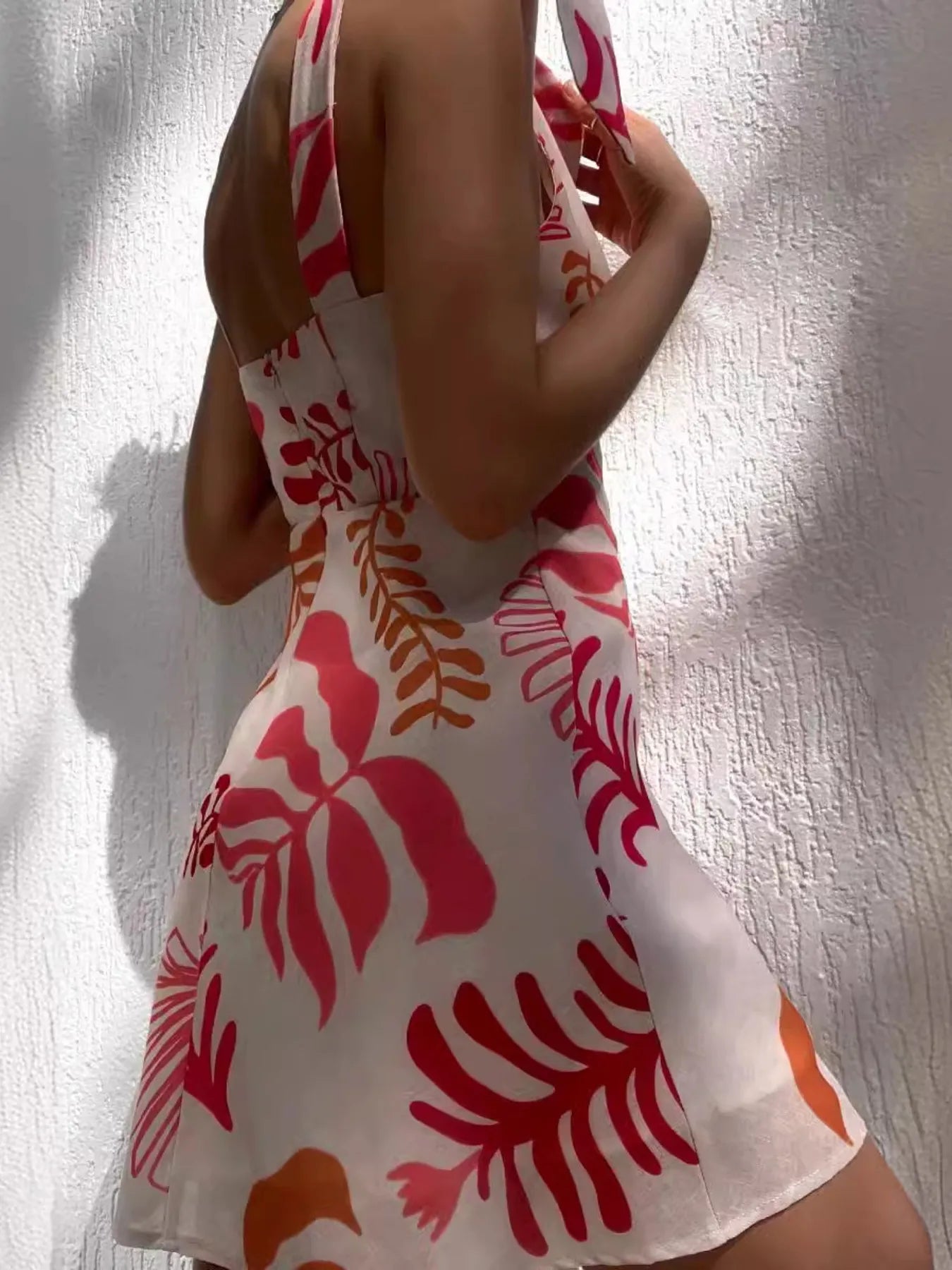 Printed Tie Shoulder Mini Dress