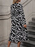 Perfee Printed V-Neck Long-Sleeve Midi Dress - product view 2