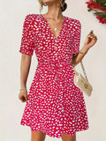 Printed V-Neck Short-Sleeve Mini Dress - product view 1