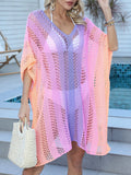 Rainbow Gradient Crochet Beach Cover Up Blush Pink / One Size