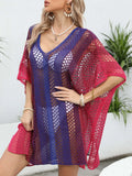 Rainbow Gradient Crochet Beach Cover Up Electric Purple / One Size
