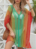 Rainbow Gradient Crochet Beach Cover Up Green / One Size