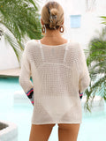 Rainbow Stripe Openwork Boat Neck Swim Cover-Up