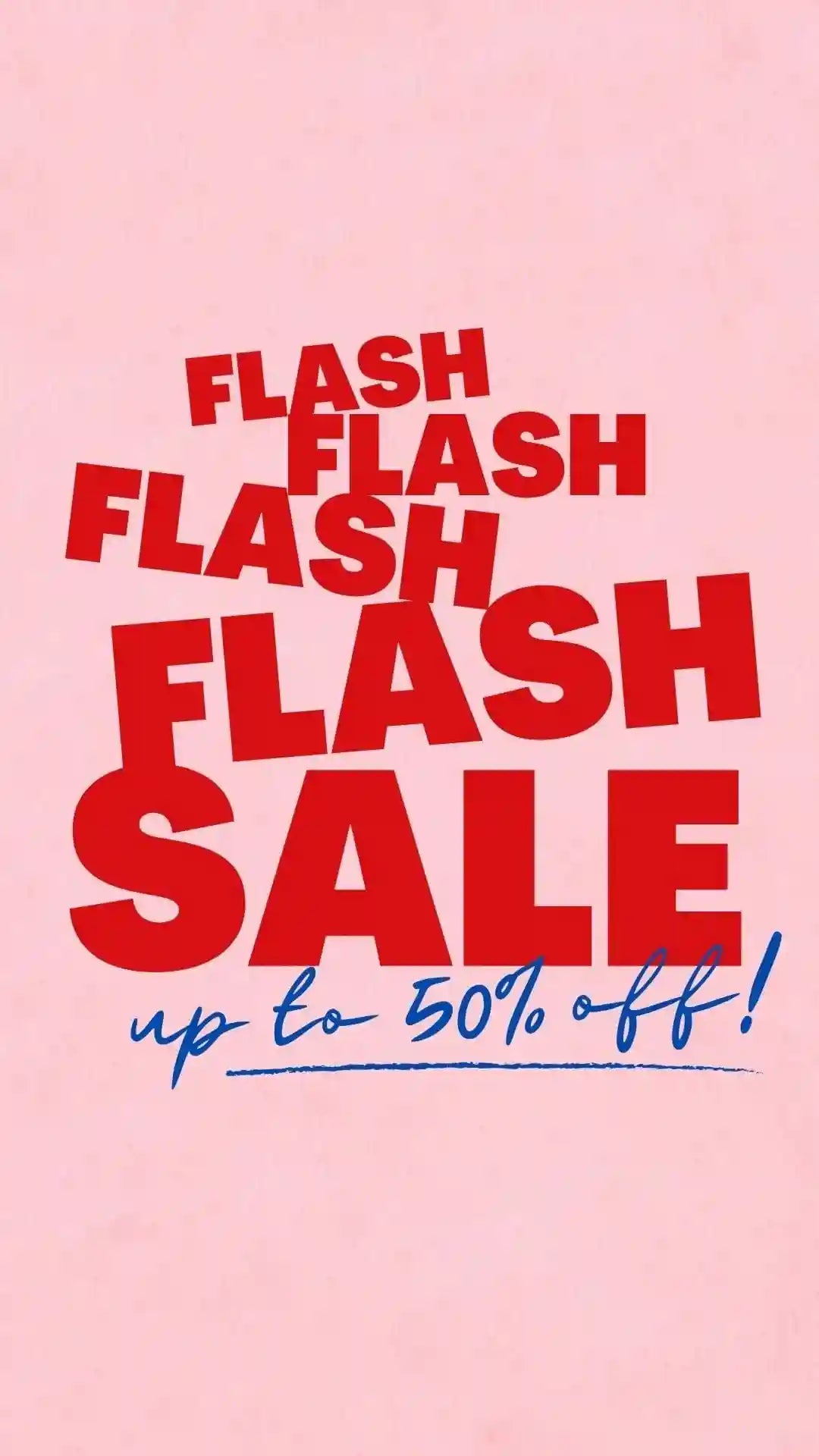 Red 'Flash Sale' text on a pink background with blue discount text.