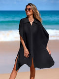 Relaxed Fit Button Up Cover-Up Dress Black / One Size