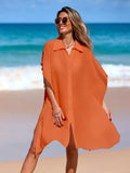 Relaxed Fit Button Up Cover-Up Dress Orange / One Size