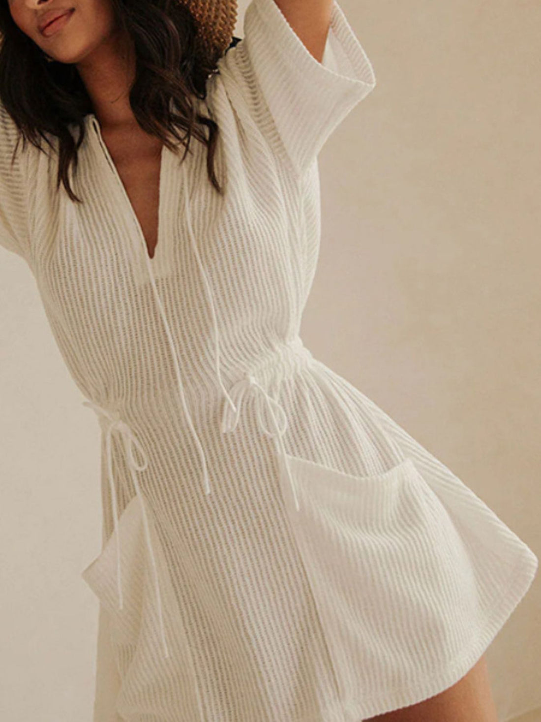 Relaxed Fit Half Sleeve Cover-Up Dress White / S