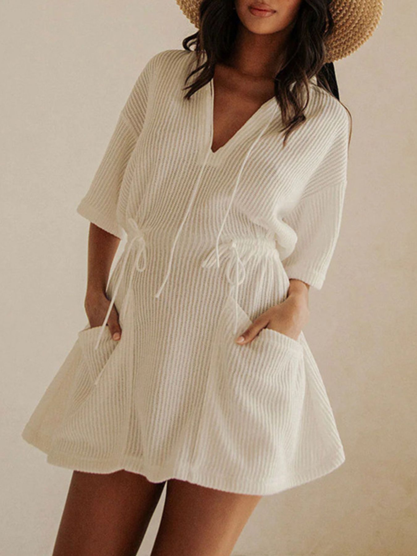 Relaxed Fit Half Sleeve Cover-Up Dress White / S