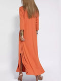 Relaxed V-Neck Long-Sleeve Midi Dress