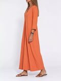 Relaxed V-Neck Long-Sleeve Midi Dress