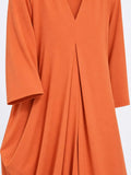 Relaxed V-Neck Long-Sleeve Midi Dress