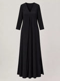 Relaxed V-Neck Long-Sleeve Midi Dress