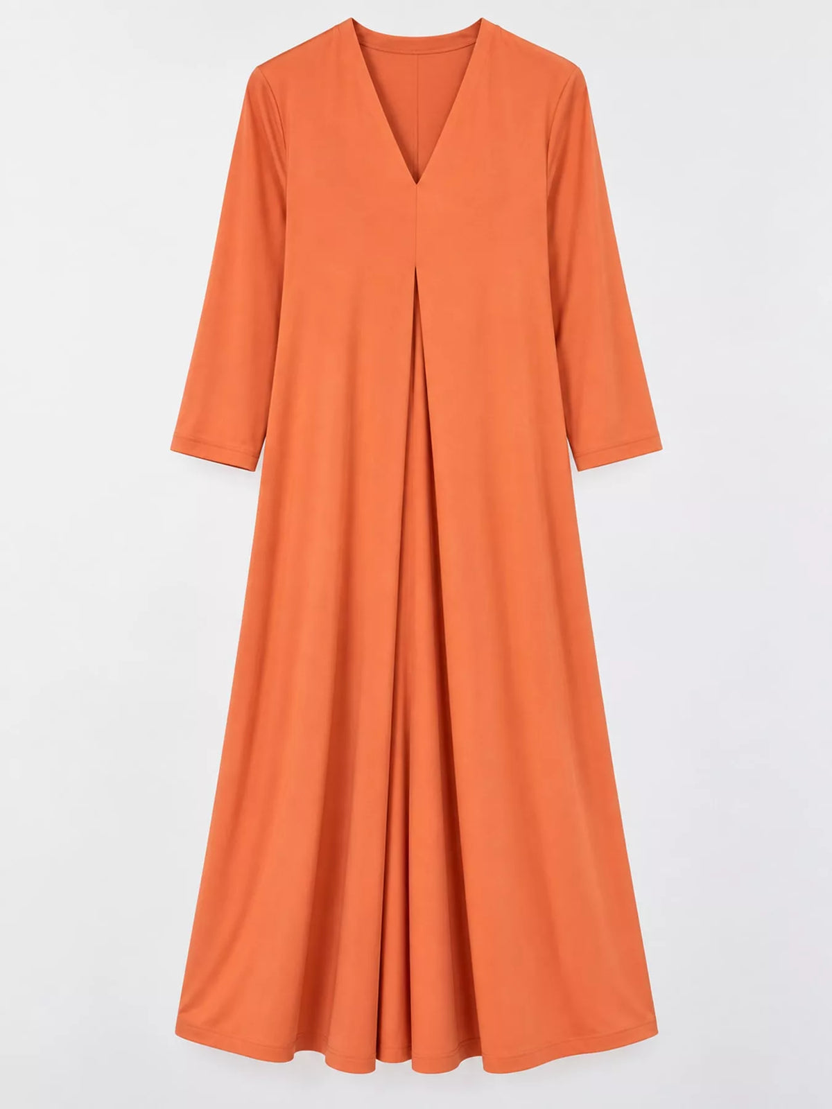 Relaxed V-Neck Long-Sleeve Midi Dress