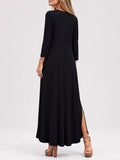 Relaxed V-Neck Long-Sleeve Midi Dress